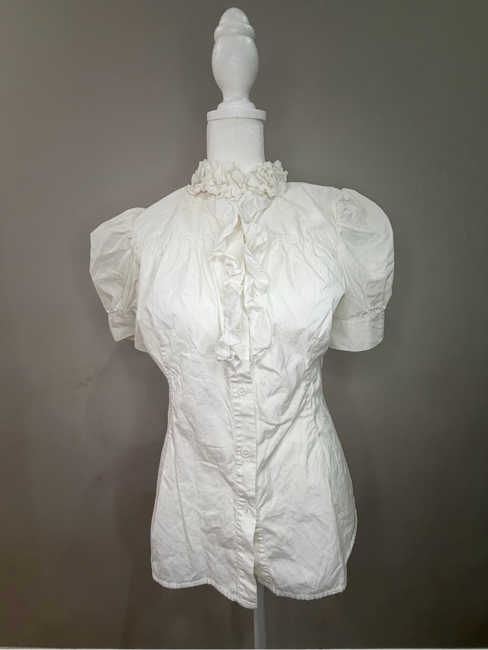 Diane von Furstenberg White Ruffle Puff Sleeve Blouse Size 10
